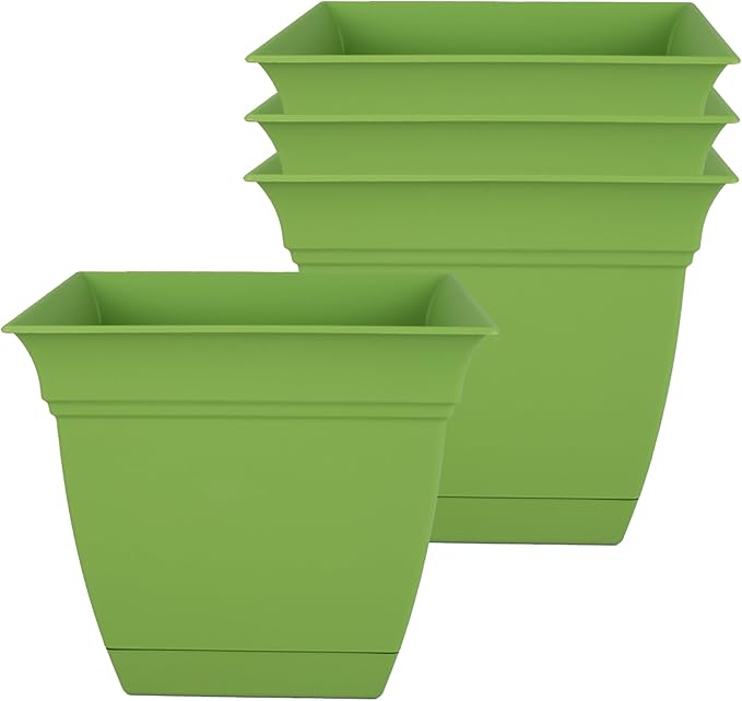 The HC Companies 8 Inch Eclipse Square Planter Pots w/Drainage Holes & Attached by TheHCCompanies