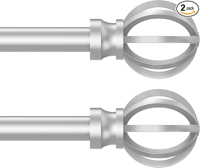 Silver Curtain Rods for Windows 48 to 84, 2 Pack 5/8 Inch Black Heavy Duty by Poskena