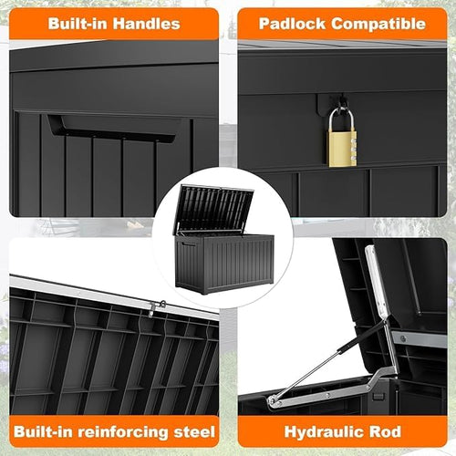 230 Gallon Resin Deck Box, Lockable Patio Outdoor Storage Box - Image 2