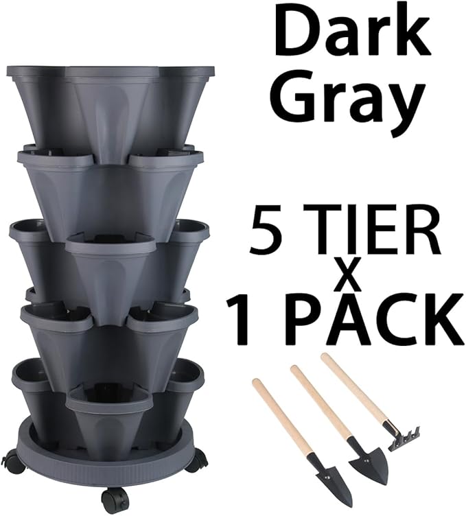 GameXcel Vertical Planter 5 Tier Stackable Planters Garden Planters Strawberry - Image 9