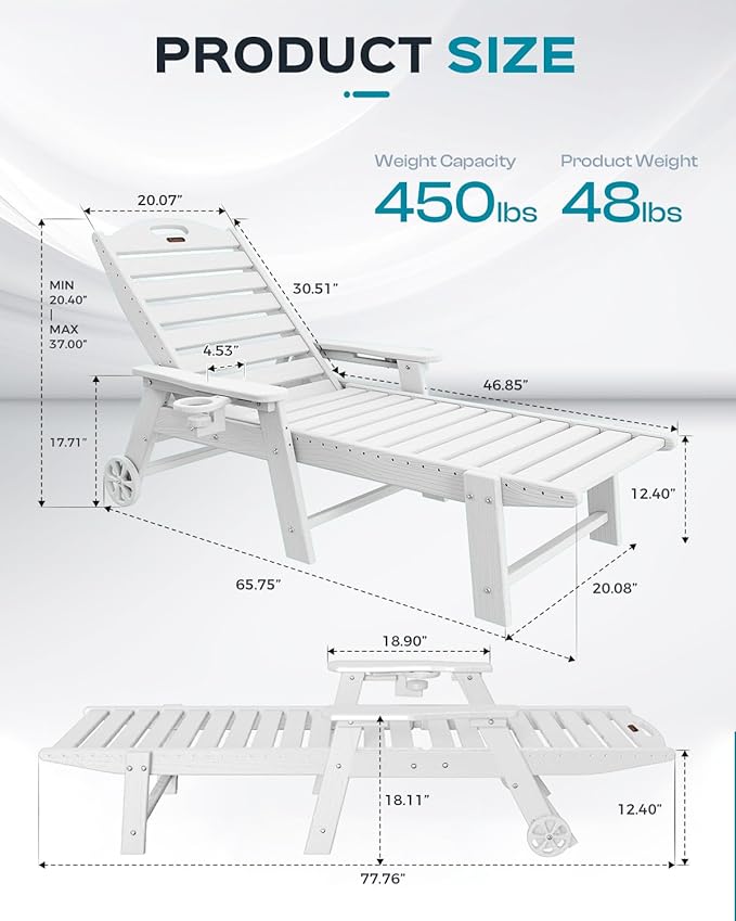 Outdoor Lounge Chair Set of 4, All Weather Patio Chaise Lounge Chairs - Image 3