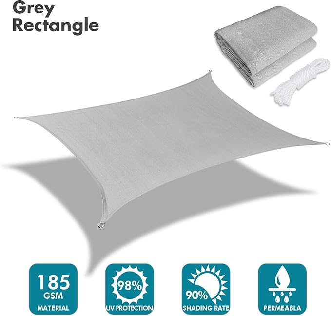 KANAGAWA Sun Shade Sail Curved 24'X24' Grey Rectangle Outdoor Shade Cover UV - Image 2