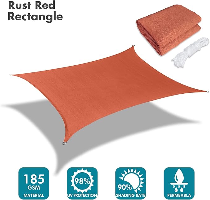 KANAGAWA 16'X16' Rust Red Custom Size Sun Shade Sail Square UV Block Canopy - Image 2