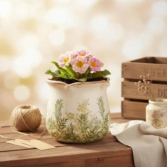 Cottagecore Ceramic Vase and Planter, 6 Inch Flower Pot - Image 2