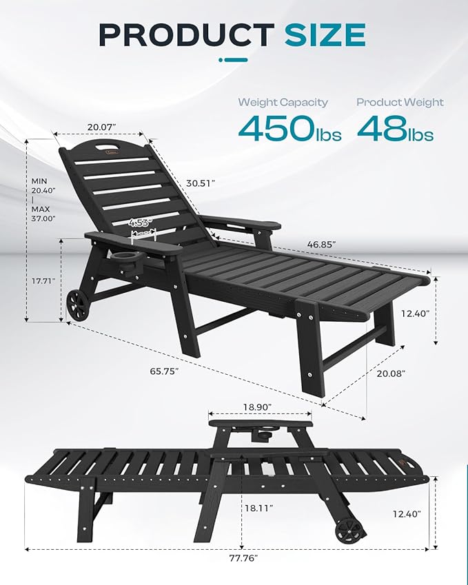 Ciokea Lounge Chair Outdoor, Oversized Chaise Lounge Chair - Image 3