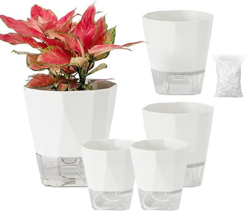 5 Pack Self Watering Pots for Indoor Plants, 5/6.7/8.4 Inches Self Watering by Planterhoma