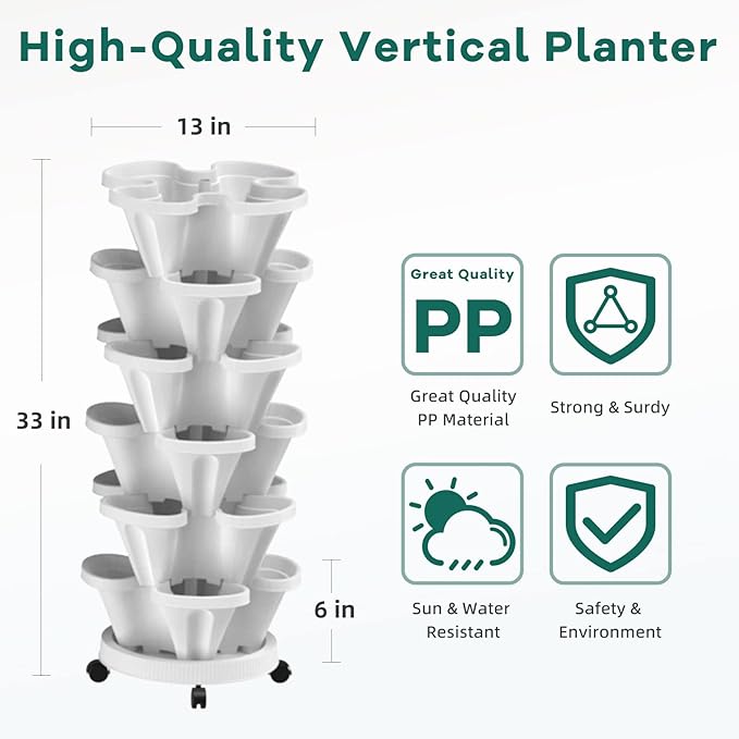 Strawberry Vertical Planter, Stacking Garden Tower, 6 Tiered Stackable Herb - Image 5