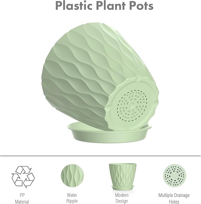 6 inch Plant Pots, 5 Set Water Ripples Flower Pots - Image 4