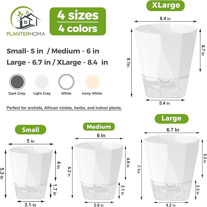 2 Pack Self Watering Pots for Indoor Plants, 8.4 Inches Self Watering Planters - Image 4