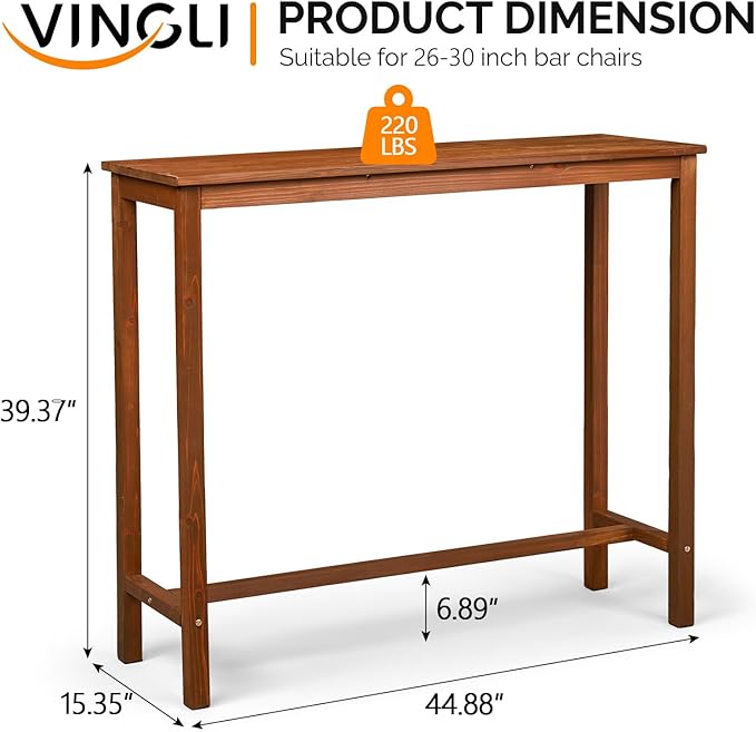 VINGLI Wooden Outdoor Bar Table, Wood Patio Counter Height Table, - Image 3