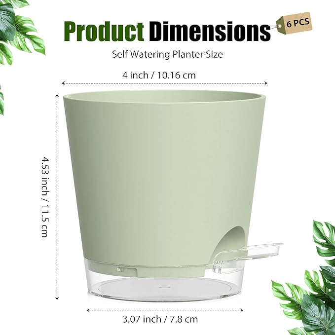Plant Pots 4 Inch Self Watering Pots, 6 Pack Plastic Planters - Image 5