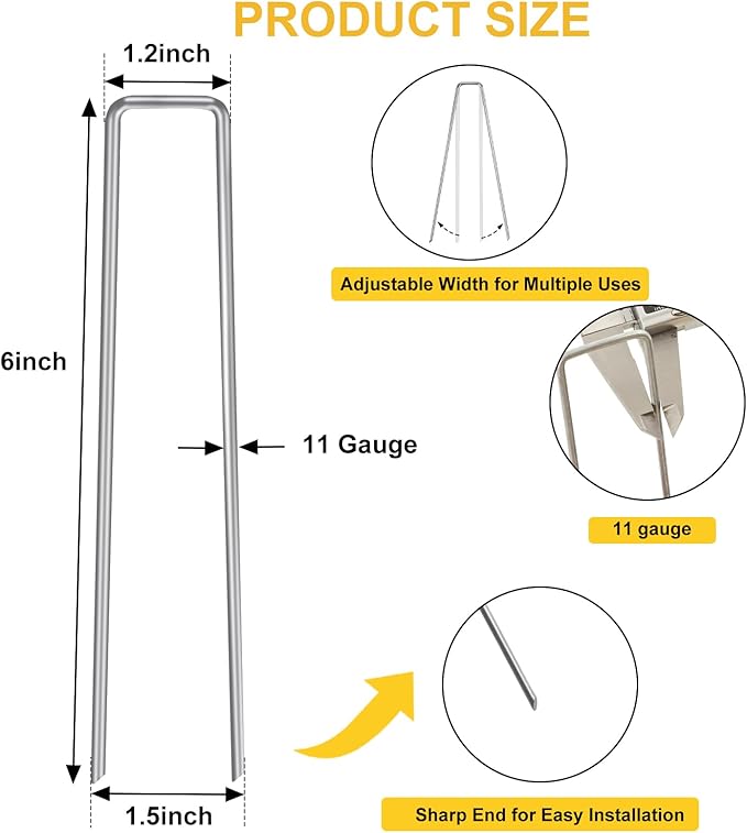 HongWay 100 Pack 6 Inch Landscape Staples, Galvanized Garden Stakes 11 Gauge - Image 2