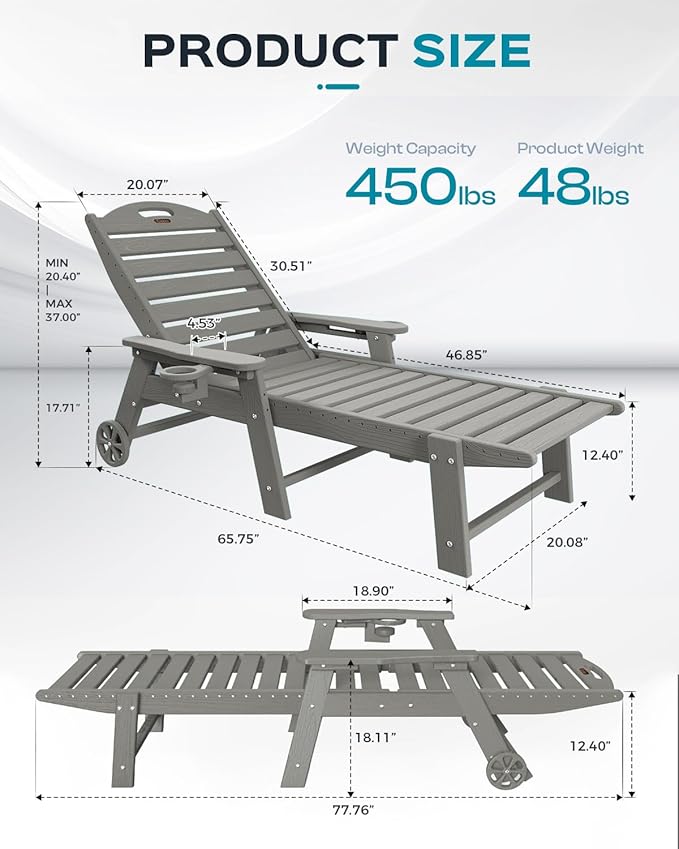 Outdoor Chaise Lounge Chair Set of 2, Patio Lounge Chairs - Image 3