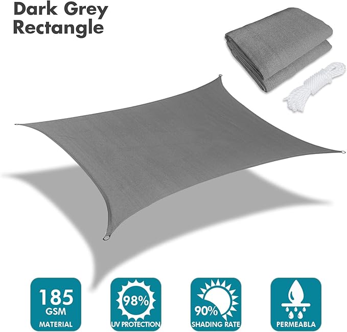 KANAGAWA 12'X14' Dark Gray Custom Size Sun Shade Sail Rectangle UV Block Canopy - Image 2
