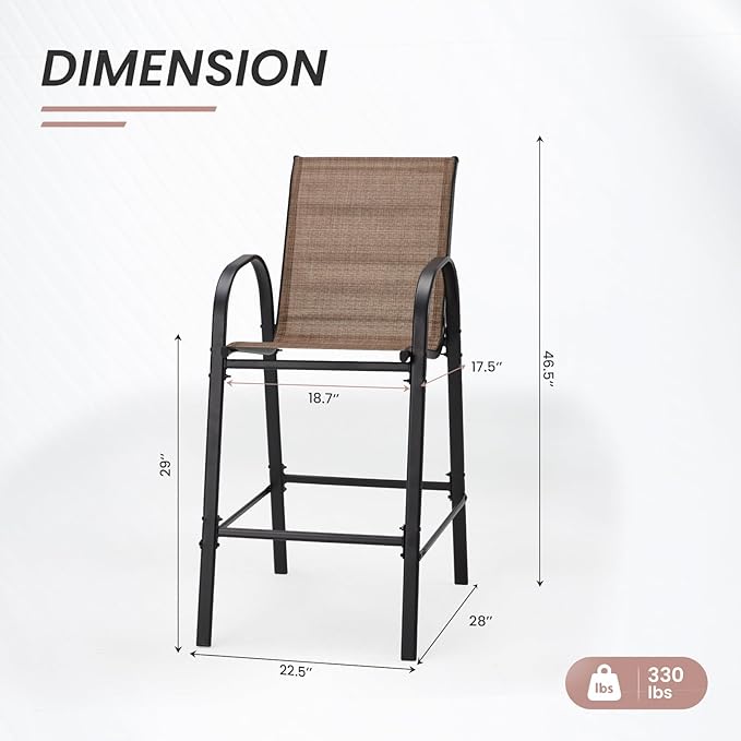 HOMREST Outdoor Bar Height Stools Set of 4, High Back Patio Chairs - Image 3