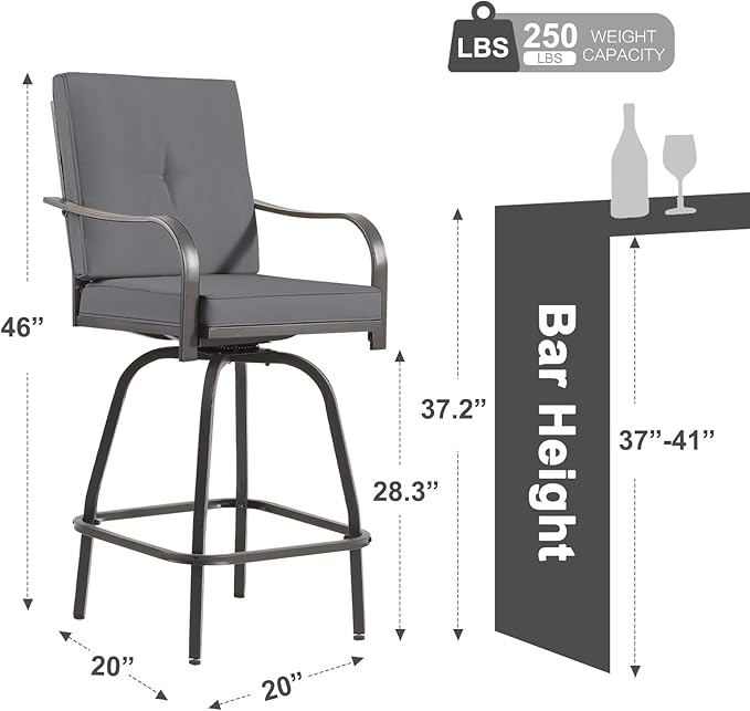 Patio Swivel Bar Stools Set of 2, Outdoor Bar Height Swivel Chairs - Image 3