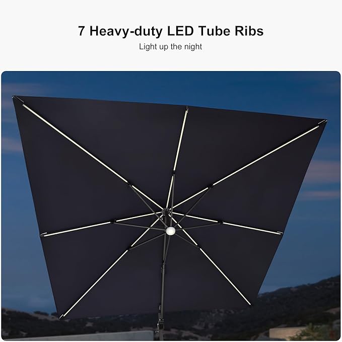 PURPLE LEAF 10 Feet Patio Umbrella Solar Powered LED Square Outdoor Cantilever - Image 4
