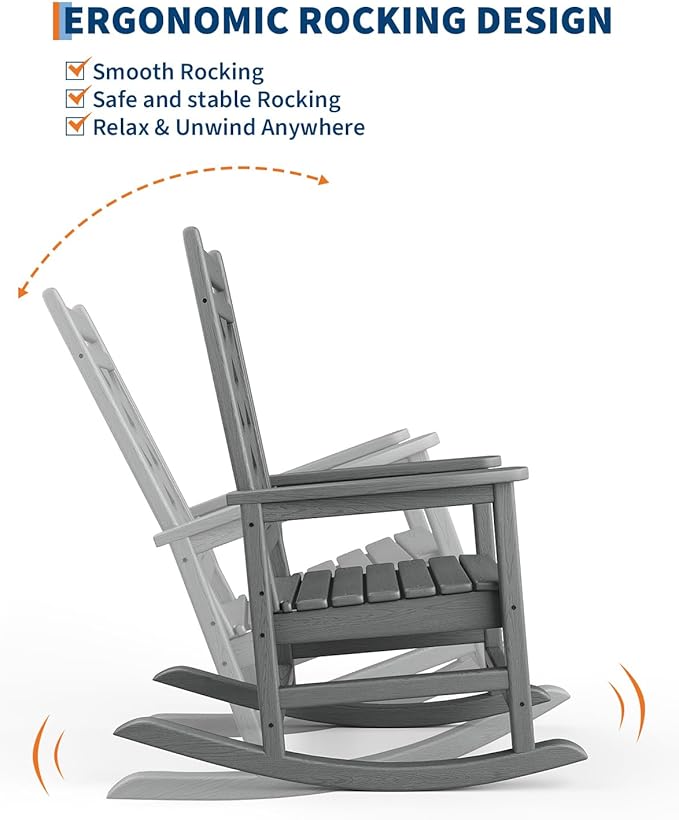 GarveeLife Outdoor Rocking Chair Set of 2, HDPE Weather Resistant Patio Rocking - Image 4
