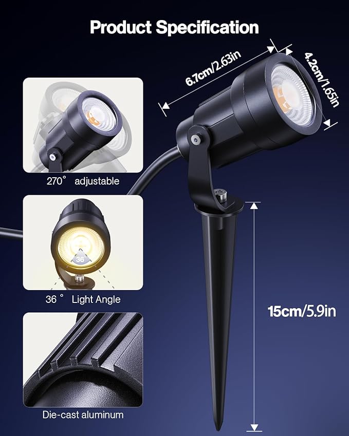 HIBOITEC 12 Pack Low Voltage Landscape Lighting, 5W LED Landscape Spotlights - Image 7