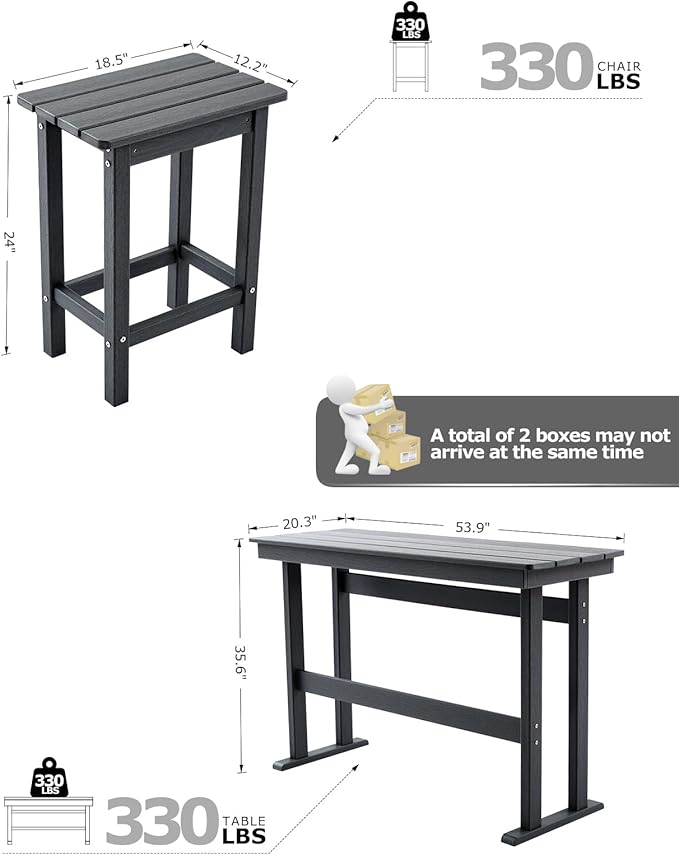 3 Piece HDPE Outdoor Bar Height Table and Chairs Set of 2 Includes High Top - Image 6
