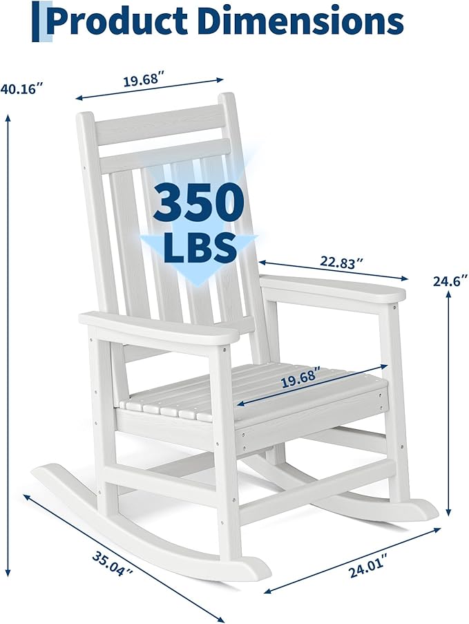 HDPE Rocking Chair Outdoor- Poly High Back Porch Rocker Chairs - Image 3