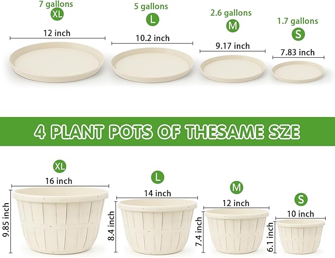 Quarut 14 Inch Plastic-Flower-Pot-for-Indoor-Plants, 4 Pack Large Outdoor - Image 3