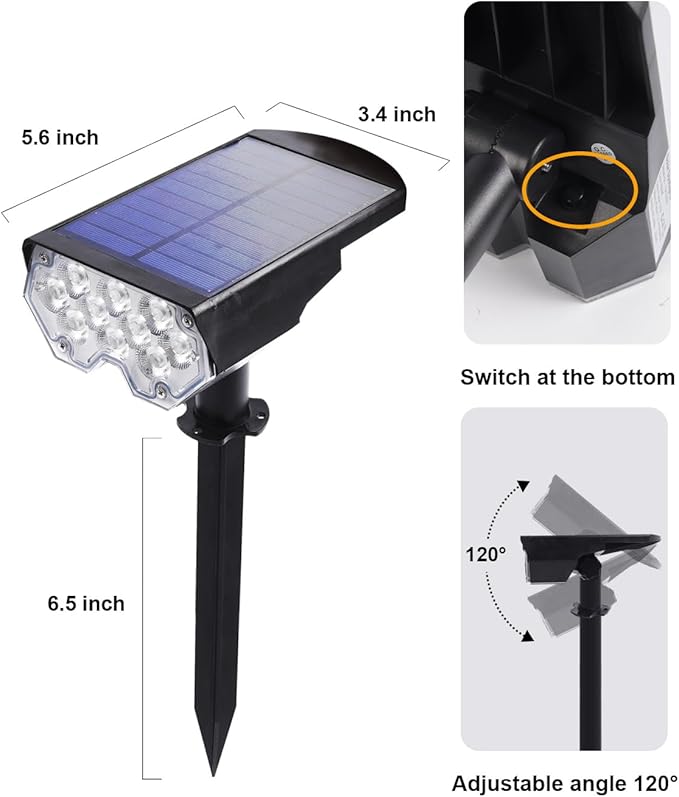6 Pack Solar Powered Outdoor Spot Lights Outside Waterproof 20 LEDs Landscape - Image 9