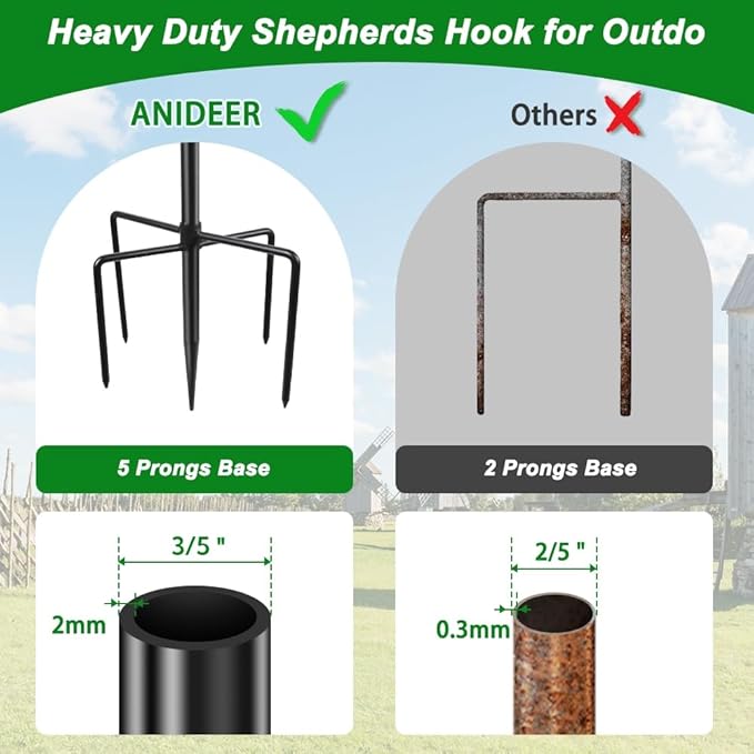 48" Shepherds Hooks for Outdoor, Heavy Duty Garden Bird Feeder Pole for Hanging - Image 3