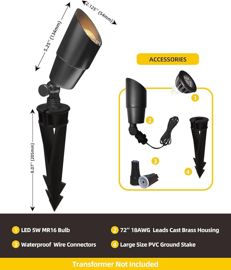 COLOER Brass Low Voltage Landscape Spotlight 12-Pack - Image 4