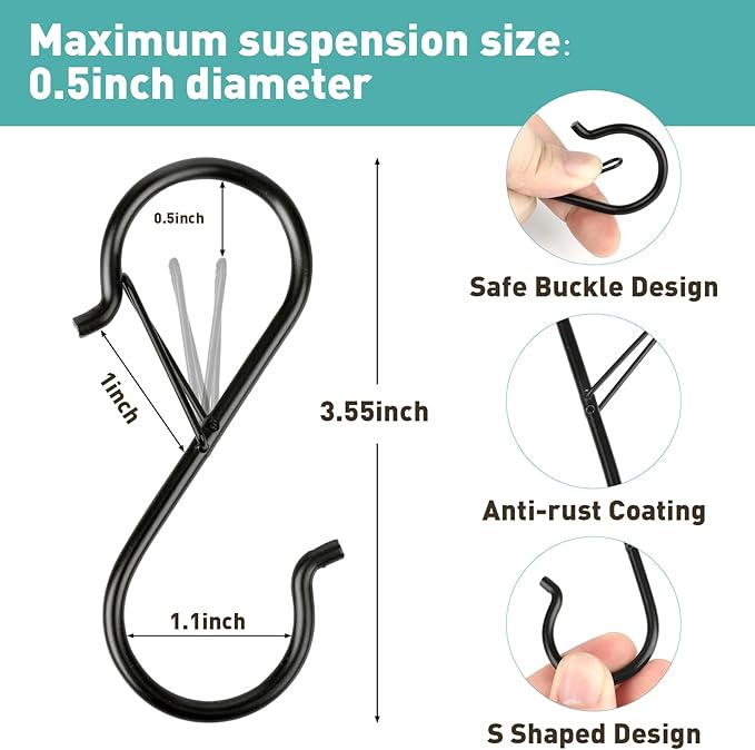 Navona 60 Pcs S Hooks for Hanging Heavy Duty, 3.5-inch Heavy Duty Metal S Hook - Image 2