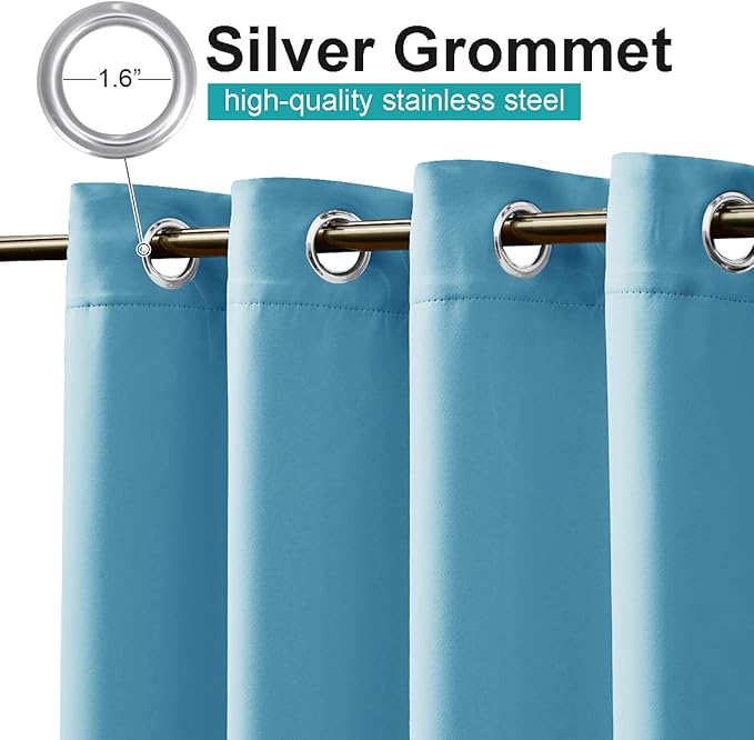 NICETOWN Outdoor Curtains for Patio Waterproof Set of 2, W52 x L84, Teal Blue - Image 2
