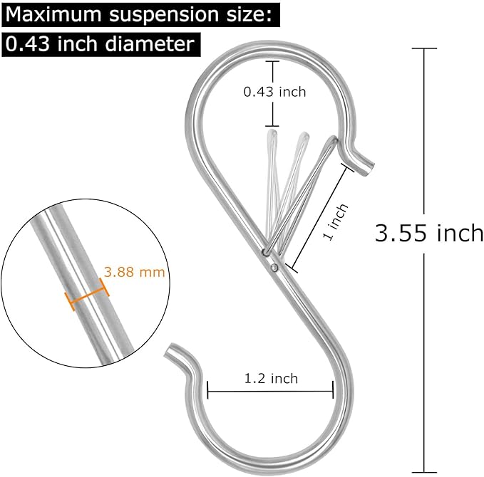 8 Pack S Hooks for Hanging, 3.5 inch Heavy Duty S Hooks - Image 2