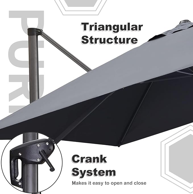 PURPLE LEAF 9' X 11.5' Patio Umbrella Outdoor Cantilever Rectangle Umbrella - Image 9