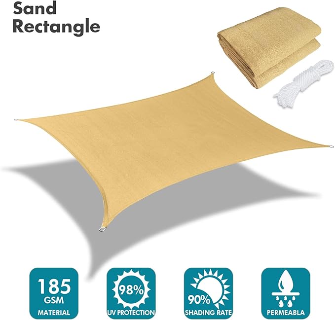 KANAGAWA 7'X9' Sand Custom Size Sun Shade Sail Rectangle UV Block Canopy Cover - Image 2