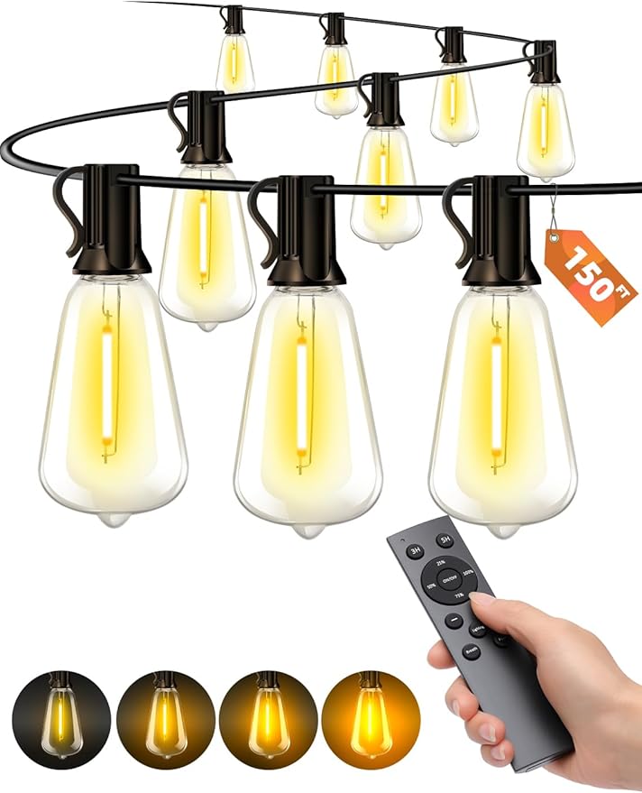 Outdoor Patio String Lights: 150Ft 45M Outside Waterproof Light by Vozuji