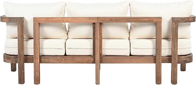 Merax 3 Seater Outdoor Acacia Wood Patio Sofa - Image 4