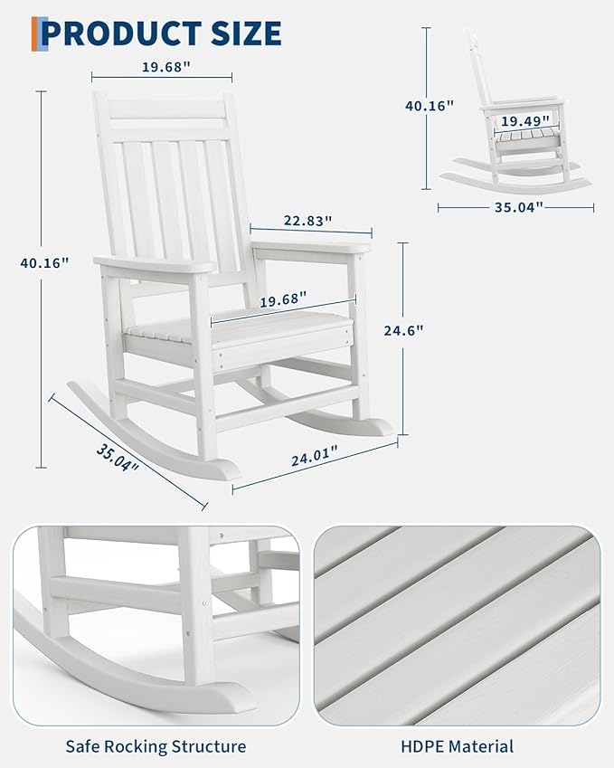 GarveeLife Poly Lumber Rocking Chair Outdoor Set of 6 - Image 2