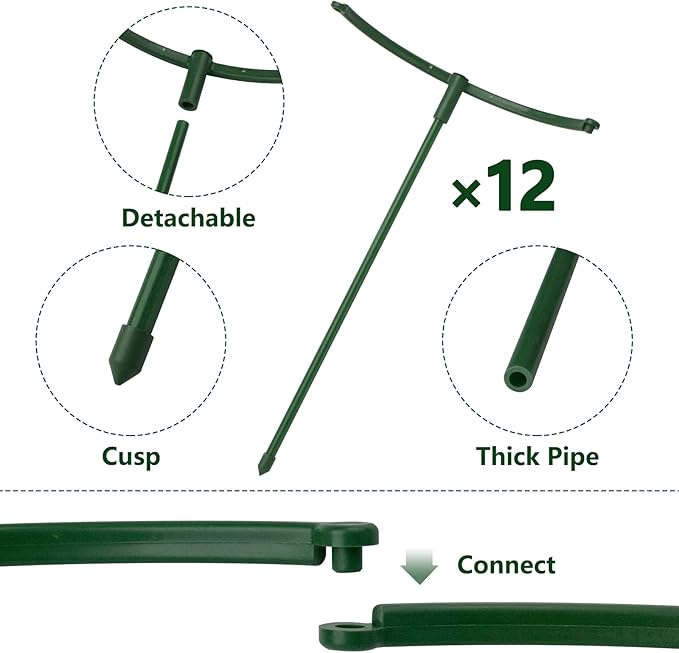 12Packs Plant Support Stake Half Round Plant Support, Stackable 3 Tier Garden - Image 3