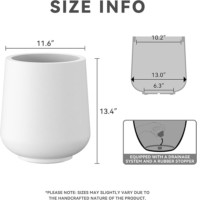 Kante 11.6" Dia Round Concrete Planter, Outdoor Indoor Large Plant Pots - Image 2
