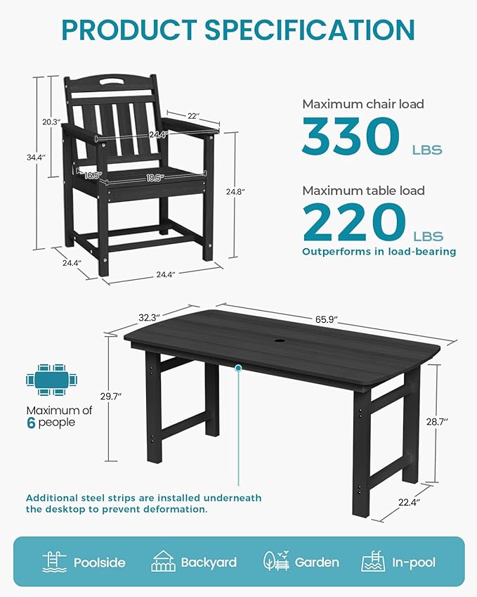 Ciokea HDPE Outdoor Patio Dining Chairs Set of 2, All-Weather Porch Chair - Image 2