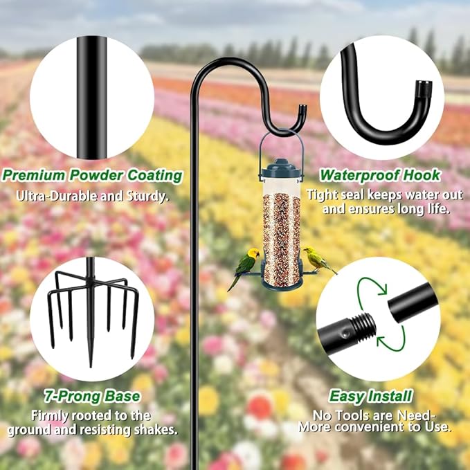 96" Shepherds Hooks for Outdoor, Heavy Duty Garden Bird Feeder Pole Hanging - Image 2