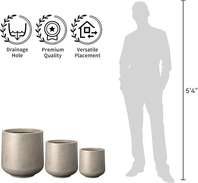 Kante 11.6" Dia Round Concrete Planter, Outdoor Indoor Large Plant Pots - Image 6