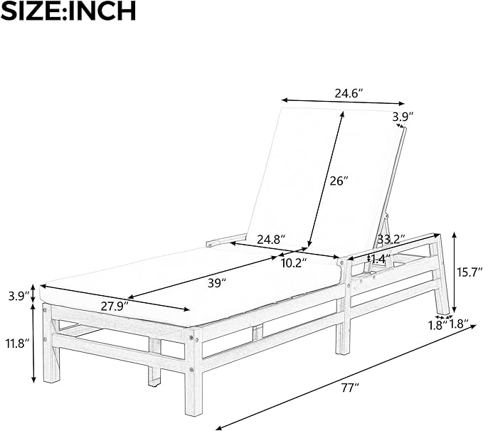 LUMISOL Patio Chaise Lounge Chair, 5-Position Adjustable Outdoor Chaise Lounge - Image 4