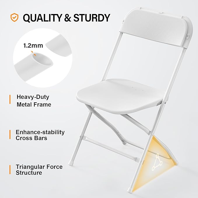 VINGLI 4 Pack White Plastic Folding Chair, Indoor Outdoor Portable Stackable - Image 4