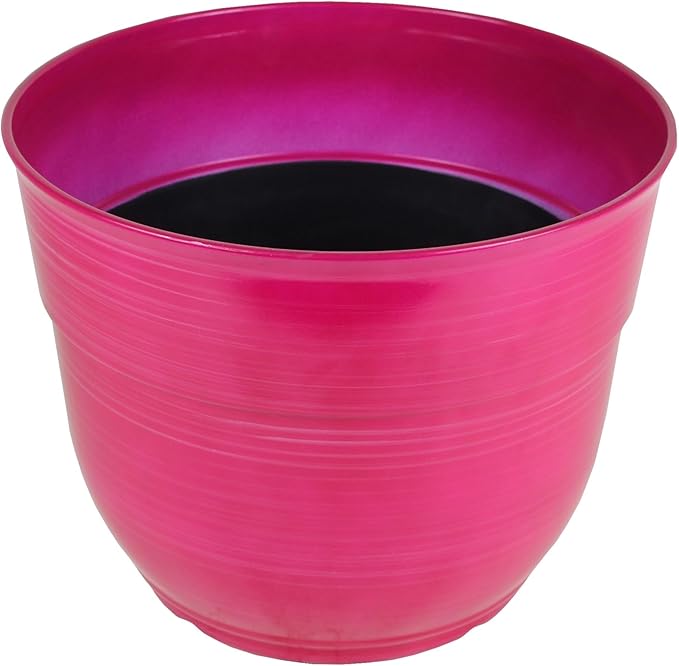 Garden Elements Indoor/Outdoor Glazed Brushed Happy Plastic Planter, Bright Pink - Image 2