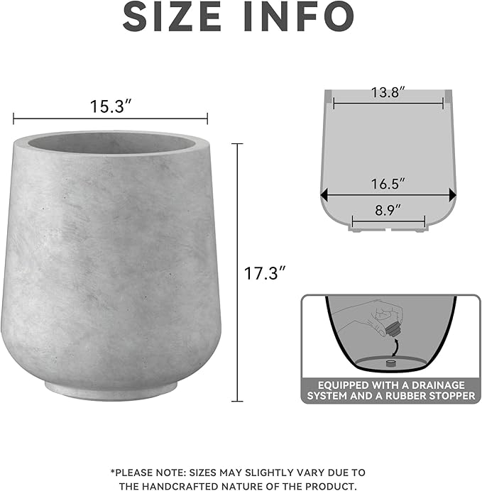 Kante 15.3" Dia Round Concrete Planter, Outdoor Indoor Large Plant Pots - Image 2