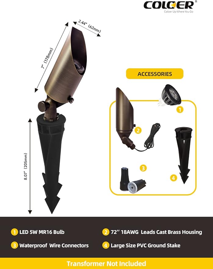 COLOER Brass Landscape Spotlights, 12 Pack Spotlight Fixture Outdoor - Image 4