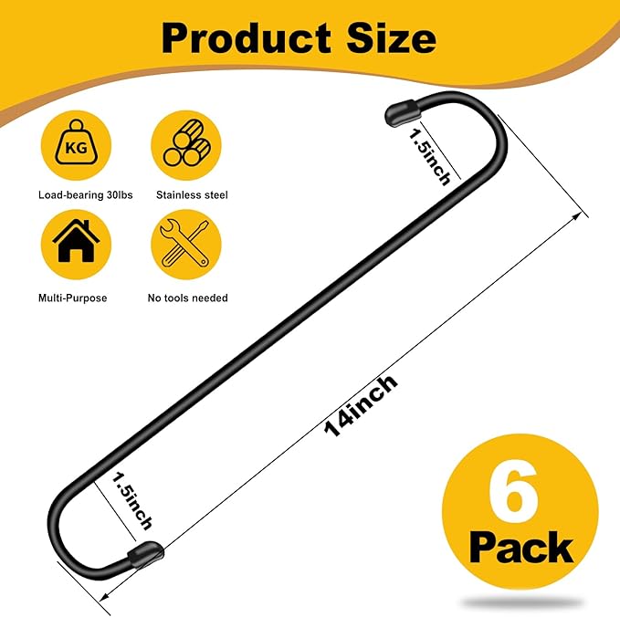 6 Pack 14 Inch Black Extra Matel Heavy Duty Hook - Image 2