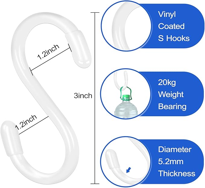 20 Pack Vinyl Coated S Hooks for Hanging, Heavy Duty S Hook for Hanging Plants - Image 2