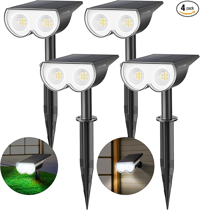 Solar Lights Outdoor Waterproof, Consciot 16 LEDs IP67 Spot Lights Outdoor by Consciot